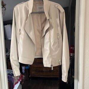 Guess Women's Off-White faux Leather Jacket new